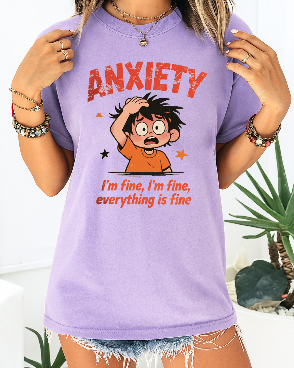 Orchid Comfort Colors 1717 shirt with chaotic anxiety humor and cute pastel tones