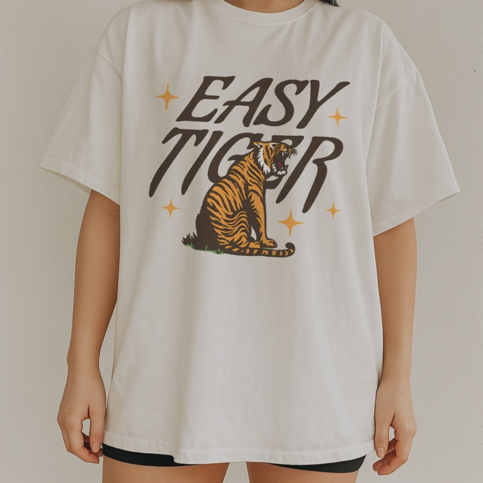 Easy Tiger Comfort Colors Graphic Tee – Vintage 1717 T-Shirt for Women & Men, Aesthetic Comfy Colors Shirt