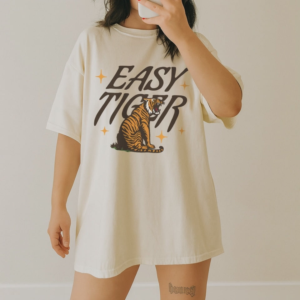 Easy Tiger Comfort Colors Graphic Tee – Vintage 1717 T-Shirt for Women & Men, Aesthetic Comfy Colors Shirt